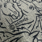 Hermes Cashmere Silk Tisse Reversible Hose Mix Fringe Scarf Gray Navy — view 4