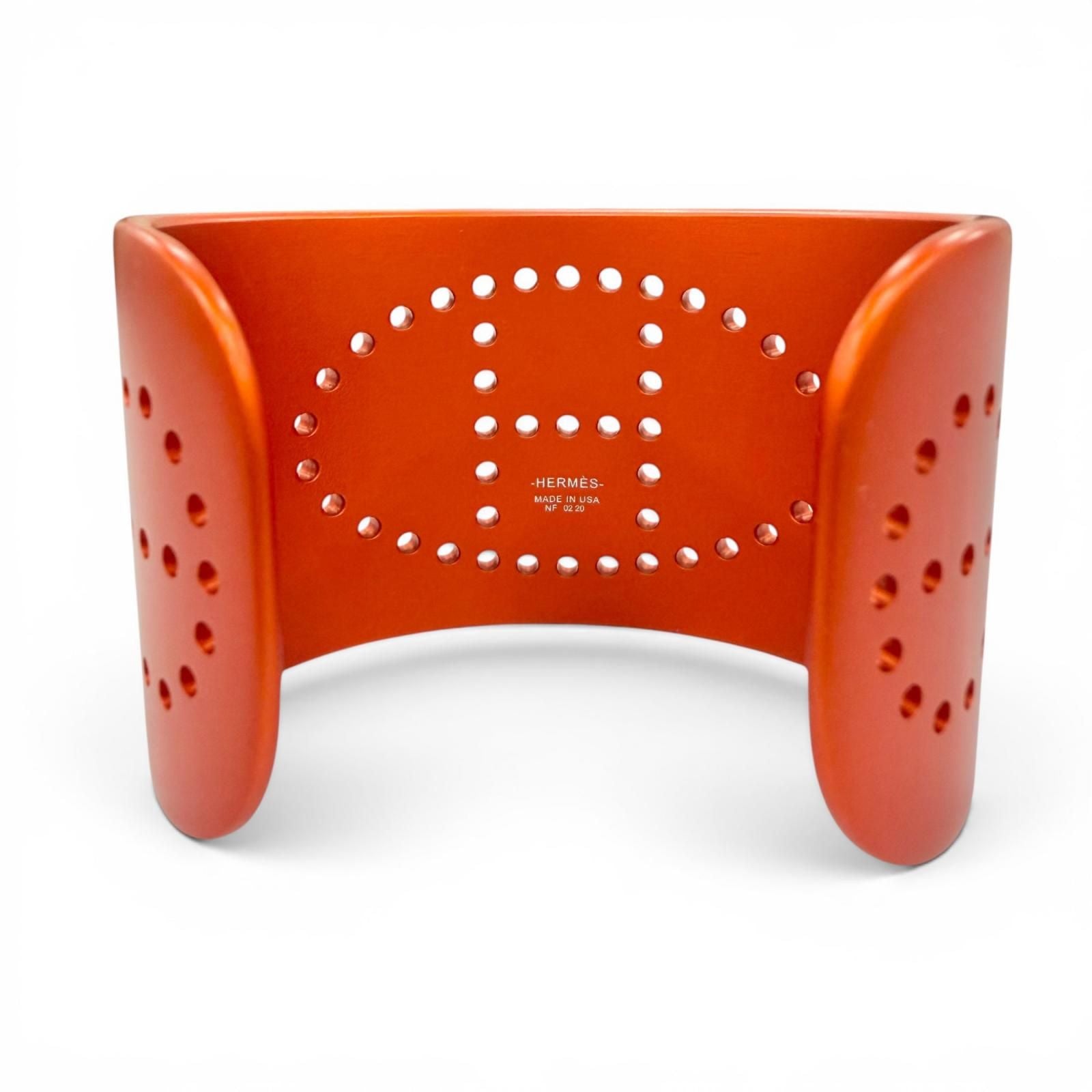 Hermes Evelyne Bangle Aluminum Logo Chaine D'ancre Bracelet Orange — view 3
