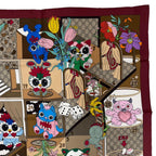 Gucci Besties Print Silk Twill Scarf 100% Bordeaux 90 — view 4