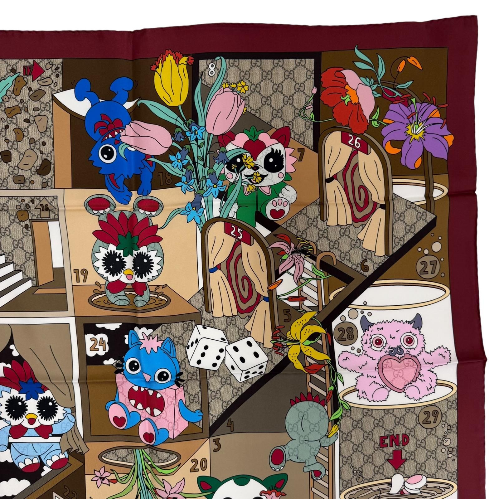 Gucci Besties Print Silk Twill Scarf 100% Bordeaux 90 — view 4