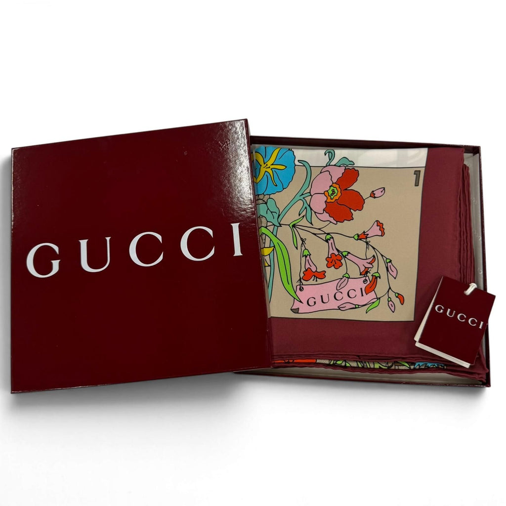 Gucci Besties Print Silk Twill Scarf 100% Bordeaux 90 — view 2