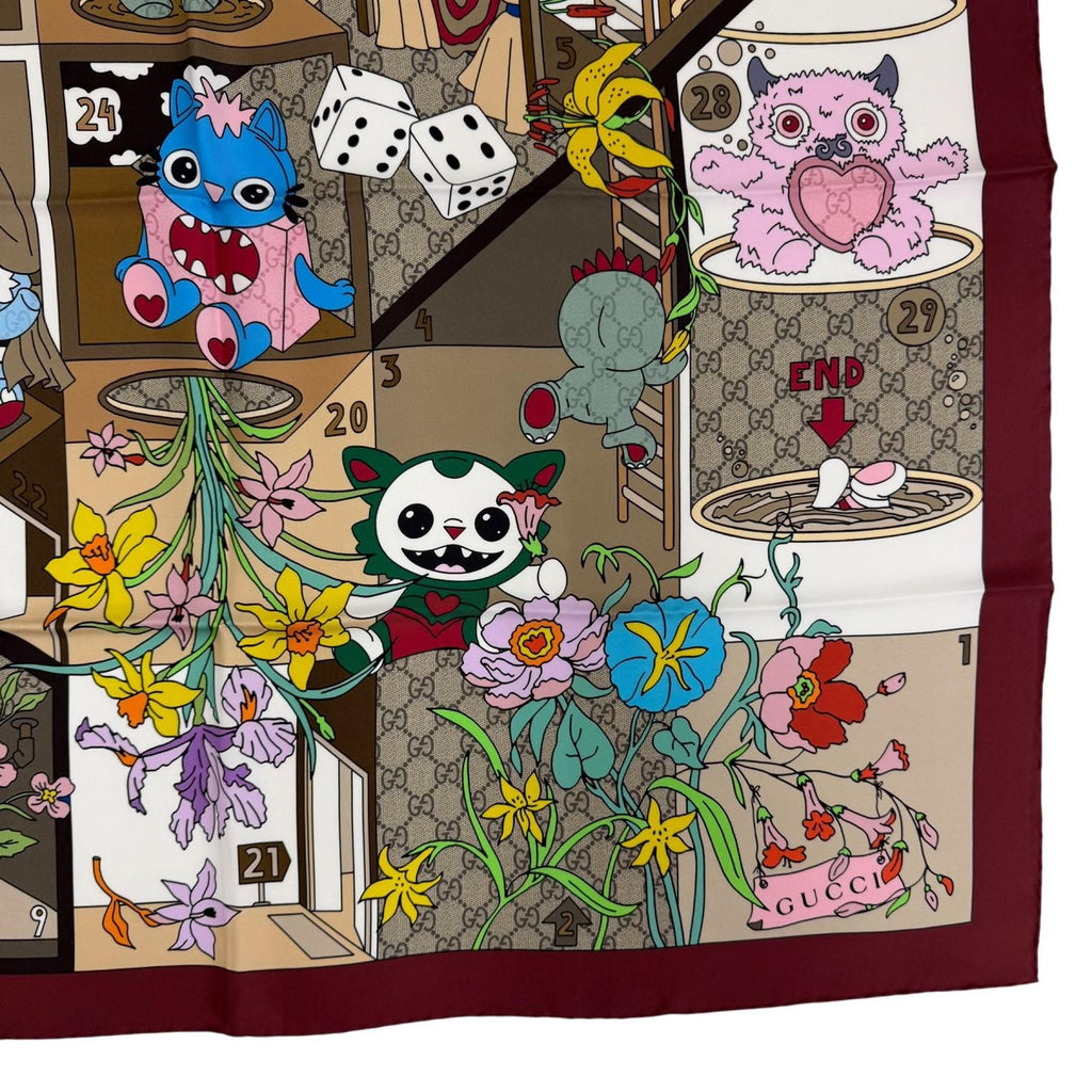 Gucci Besties Print Silk Twill Scarf 100% Bordeaux 90 — view 5