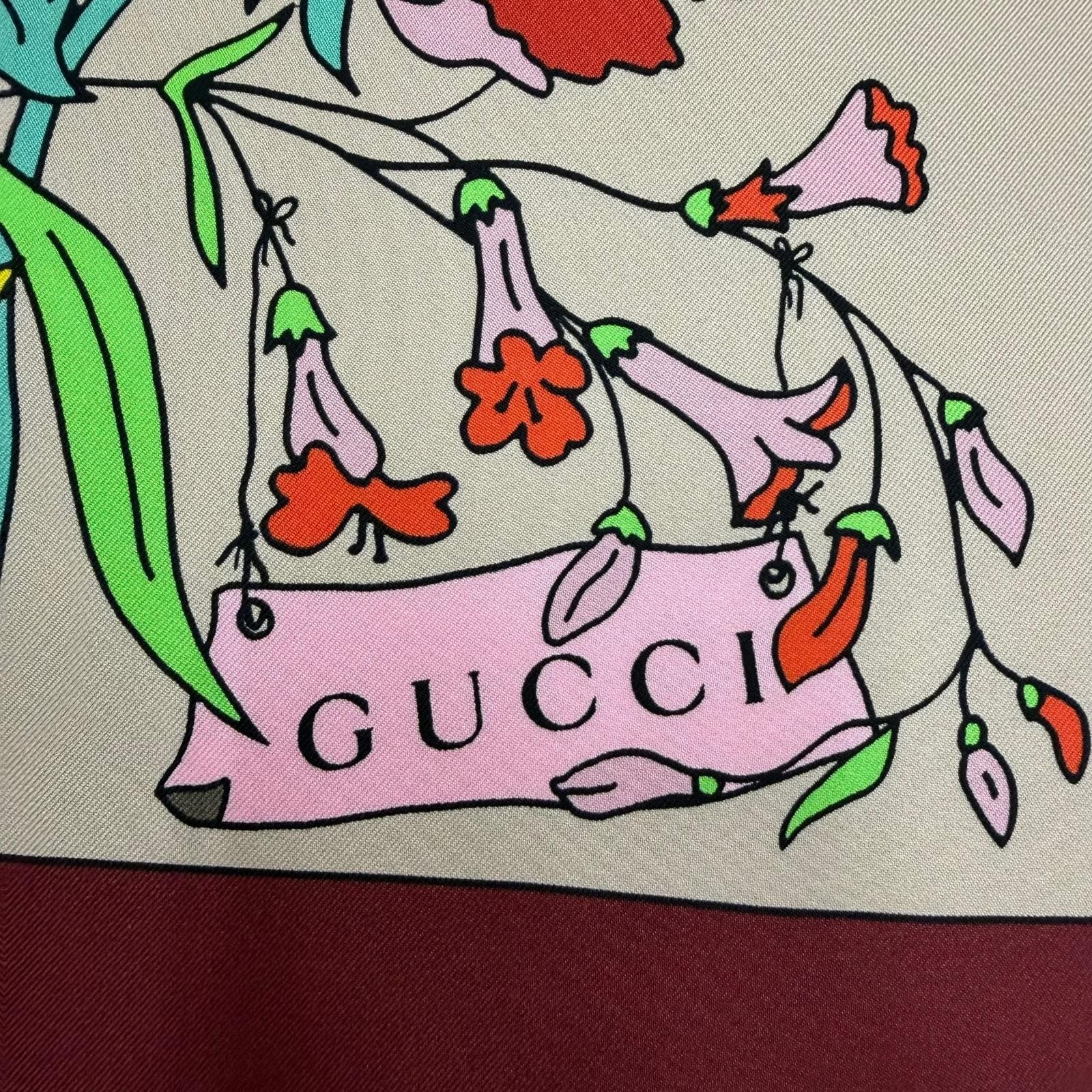 Gucci Besties Print Silk Twill Scarf 100% Bordeaux 90 — view 7