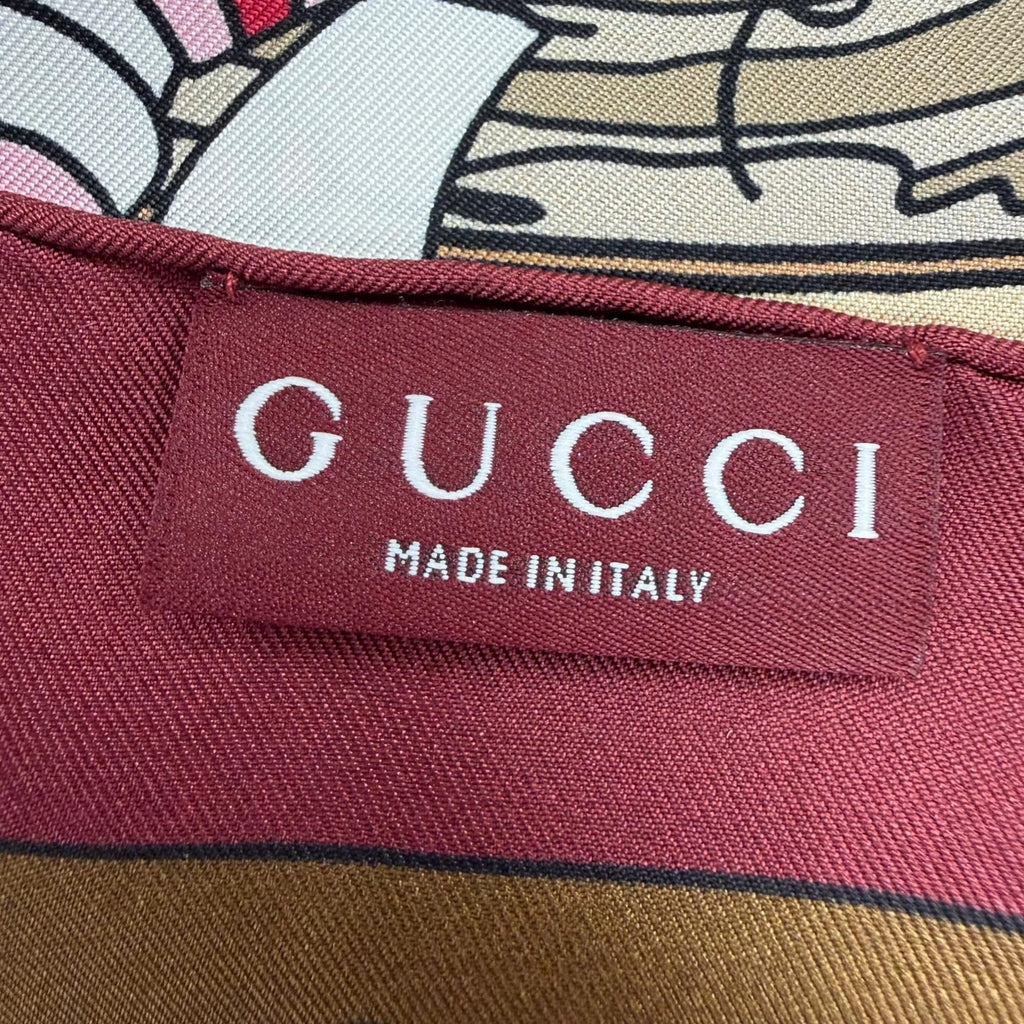 Gucci Besties Print Silk Twill Scarf 100% Bordeaux 90 — view 9