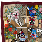 Gucci Besties Print Silk Twill Scarf 100% Bordeaux 90 — view 3