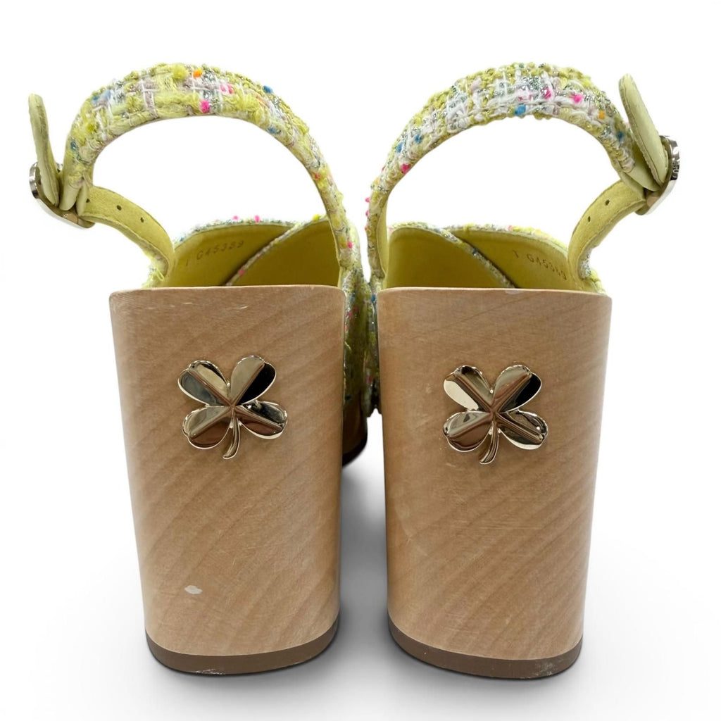 Chanel CC Logo Backstrap Tweed Wedge Sole Sandals Yellow — view 8