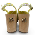 Chanel CC Logo Backstrap Tweed Wedge Sole Sandals Yellow — view 8