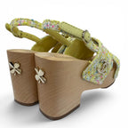 Chanel CC Logo Backstrap Tweed Wedge Sole Sandals Yellow — view 2