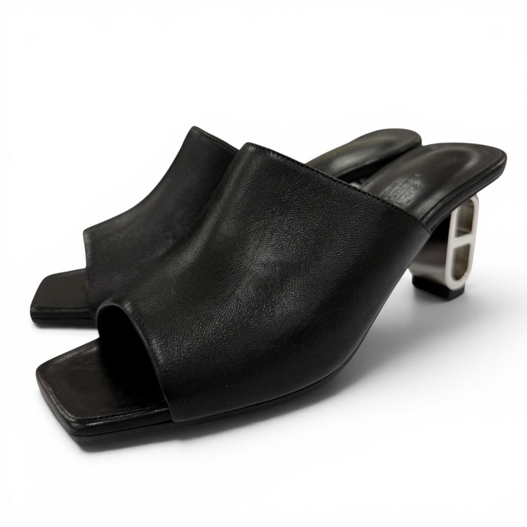 Hermes Iconic Silver Chaine D'ancre Heels Leather Sandals Black