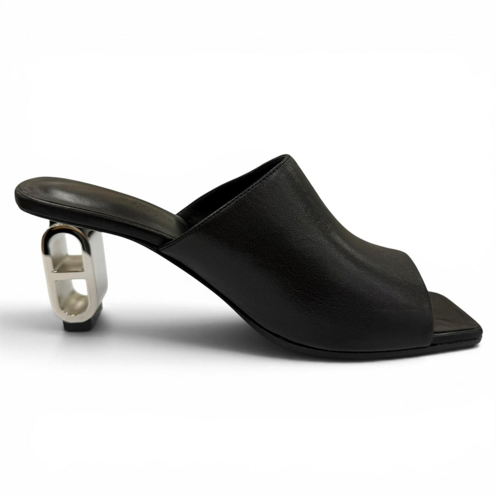 Hermes Iconic Silver Chaine D'ancre Heels Leather Sandals Black — view 6