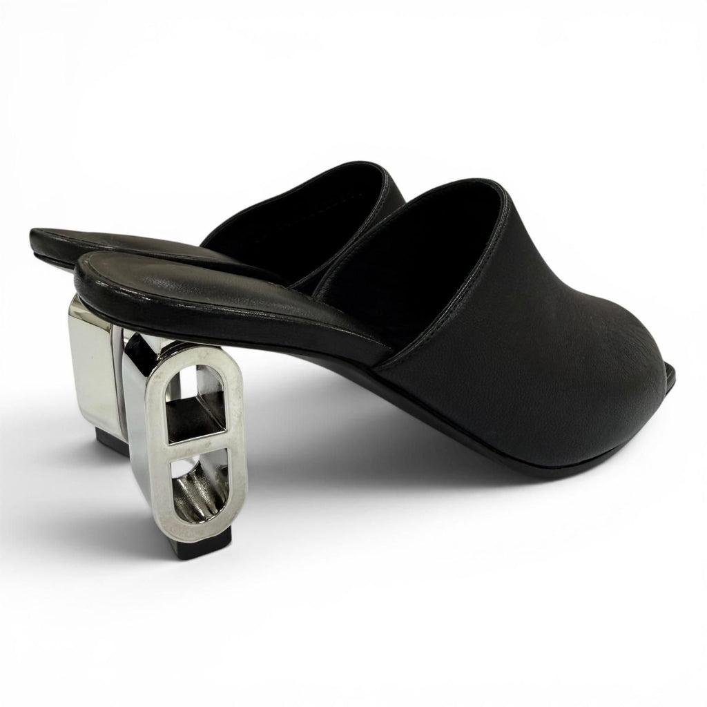 Hermes Iconic Silver Chaine D'ancre Heels Leather Sandals Black — view 3