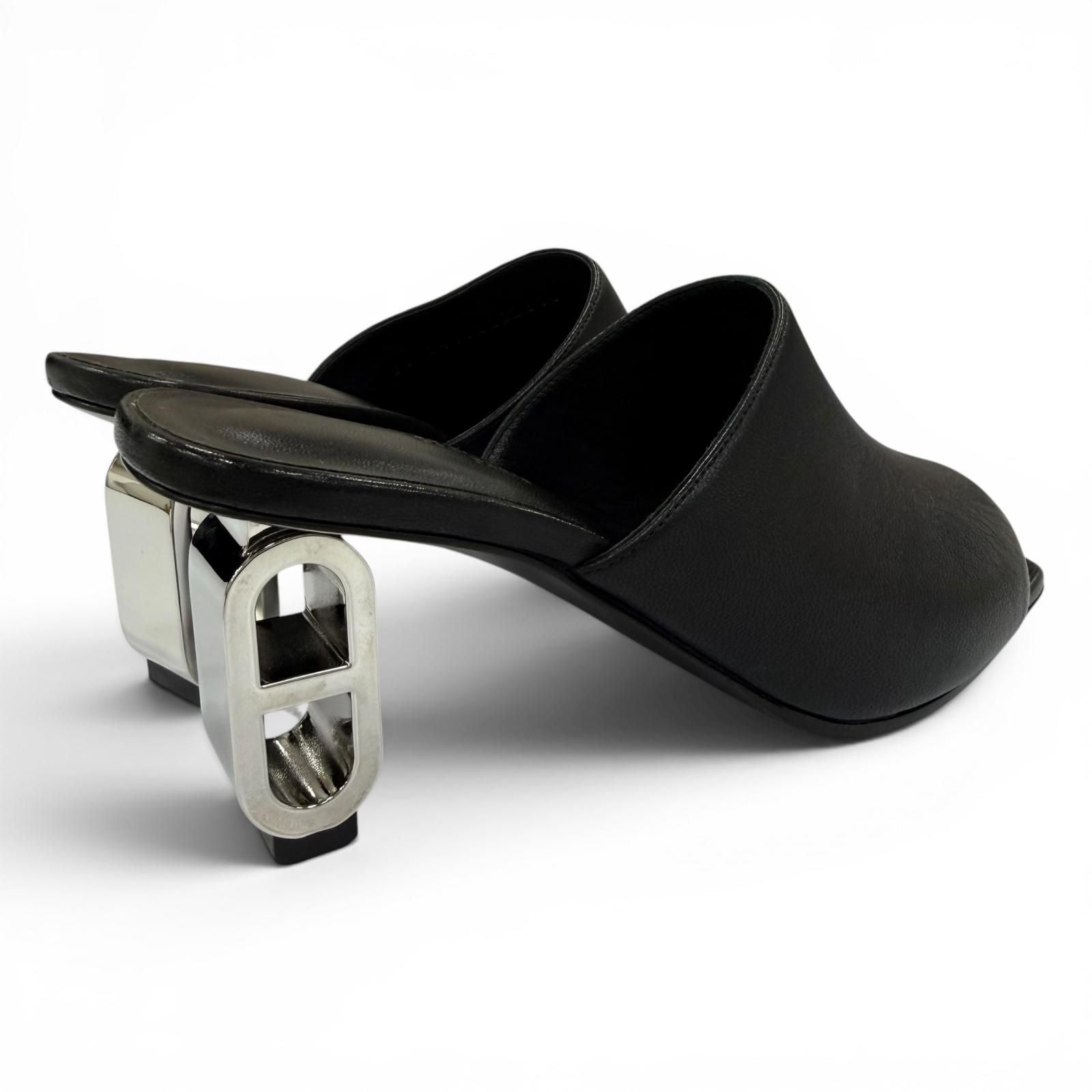 Hermes Iconic Silver Chaine D'ancre Heels Leather Sandals Black — view 3