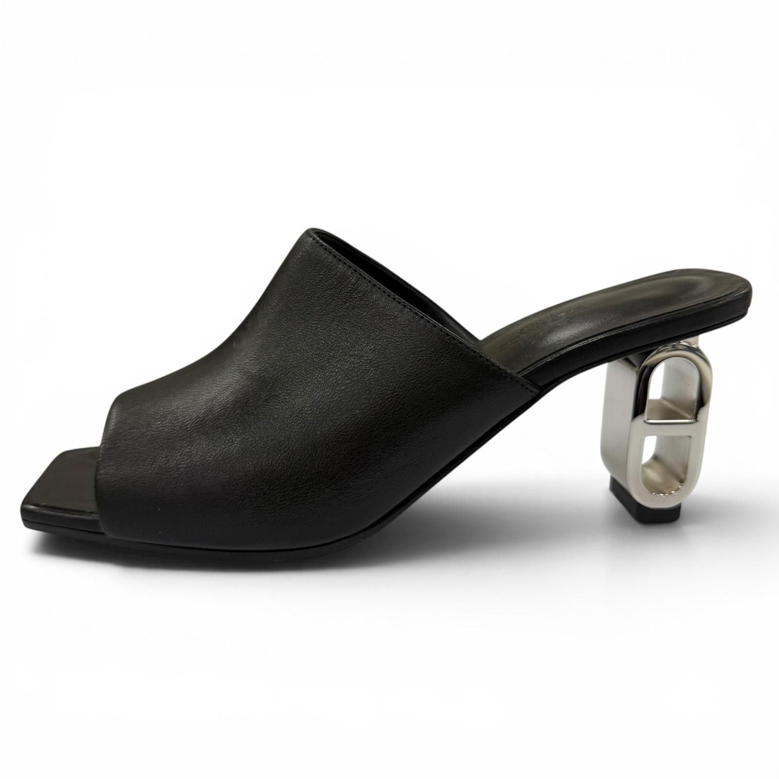 Hermes Iconic Silver Chaine D'ancre Heels Leather Sandals Black — view 5