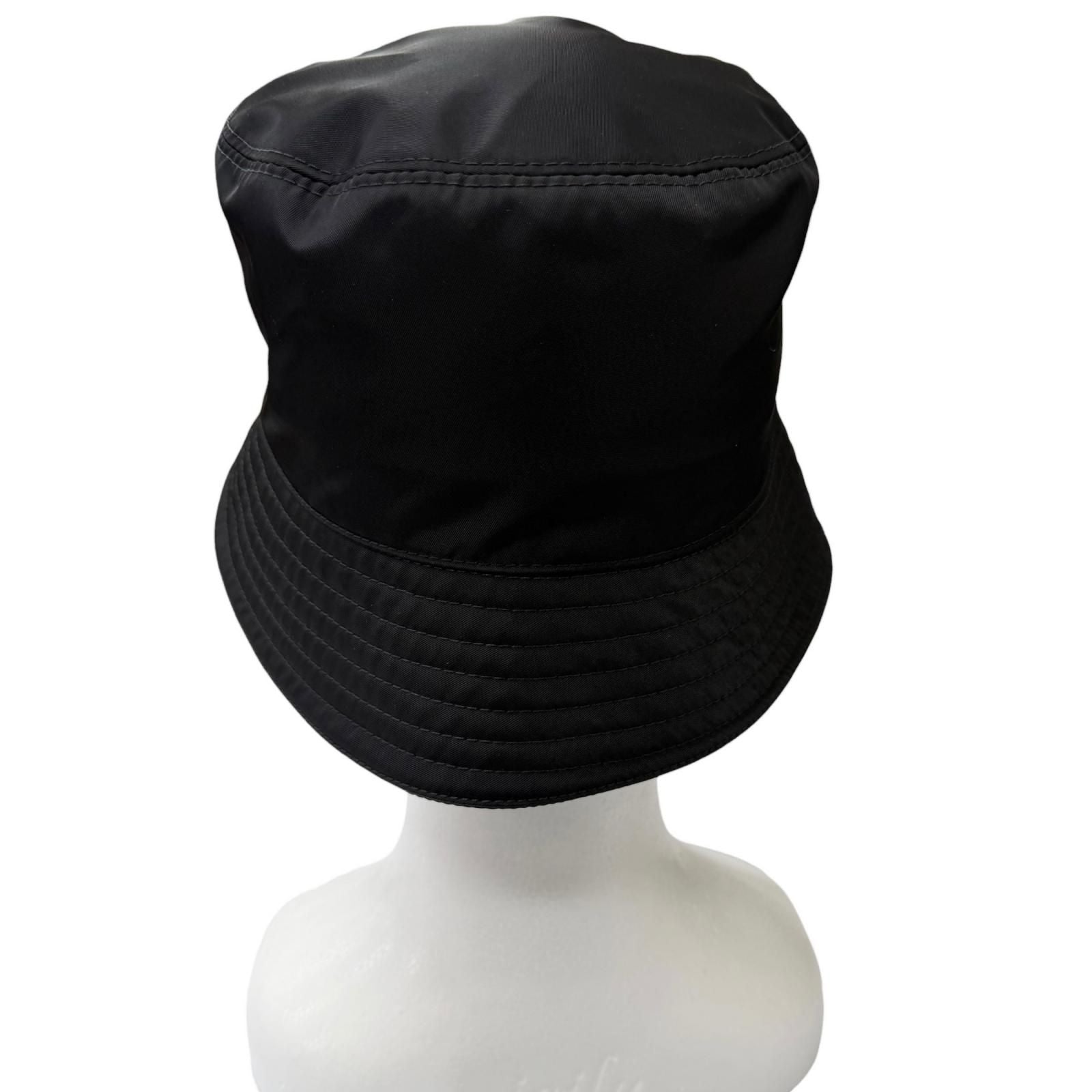 Prada Calf Leather Re-Nylon Triangle Logo Bucket Hat Black XL — view 4