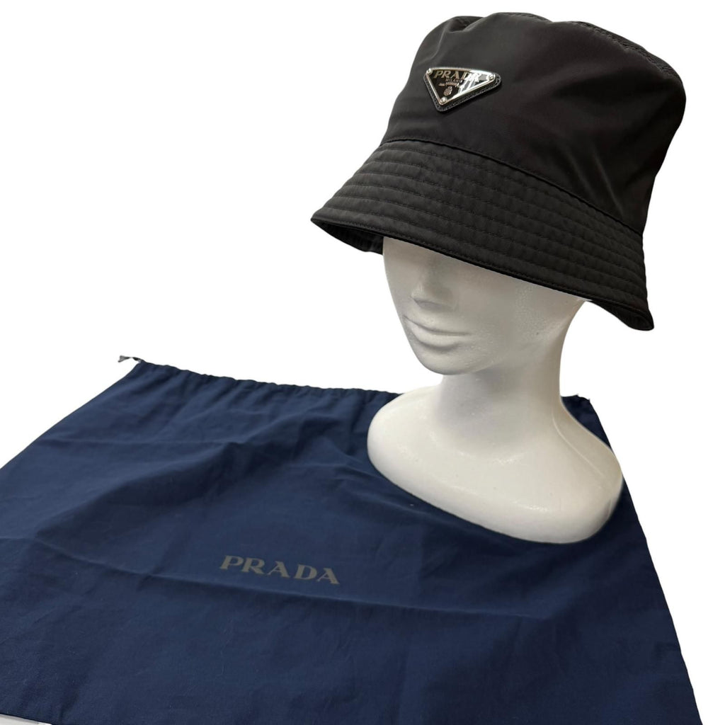 Prada Calf Leather Re-Nylon Triangle Logo Bucket Hat Black XL — view 2