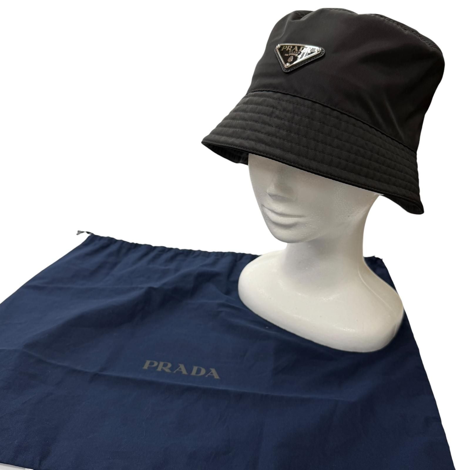 Prada Calf Leather Re-Nylon Triangle Logo Bucket Hat Black XL — view 2