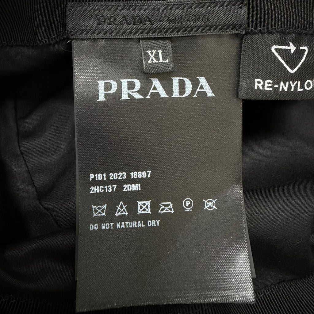 Prada Calf Leather Re-Nylon Triangle Logo Bucket Hat Black XL — view 7