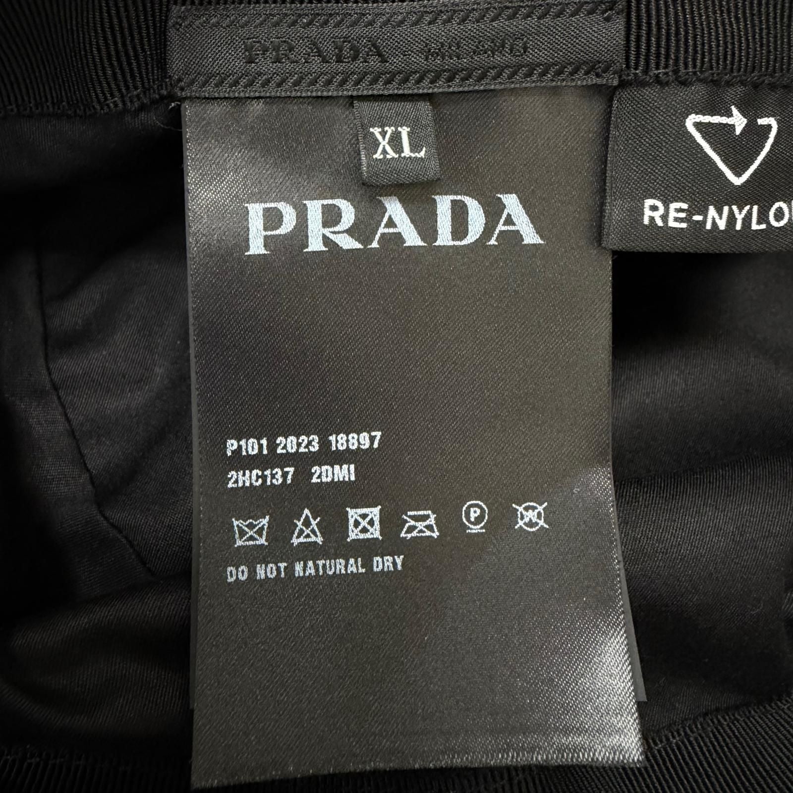 Prada Calf Leather Re-Nylon Triangle Logo Bucket Hat Black XL — view 7
