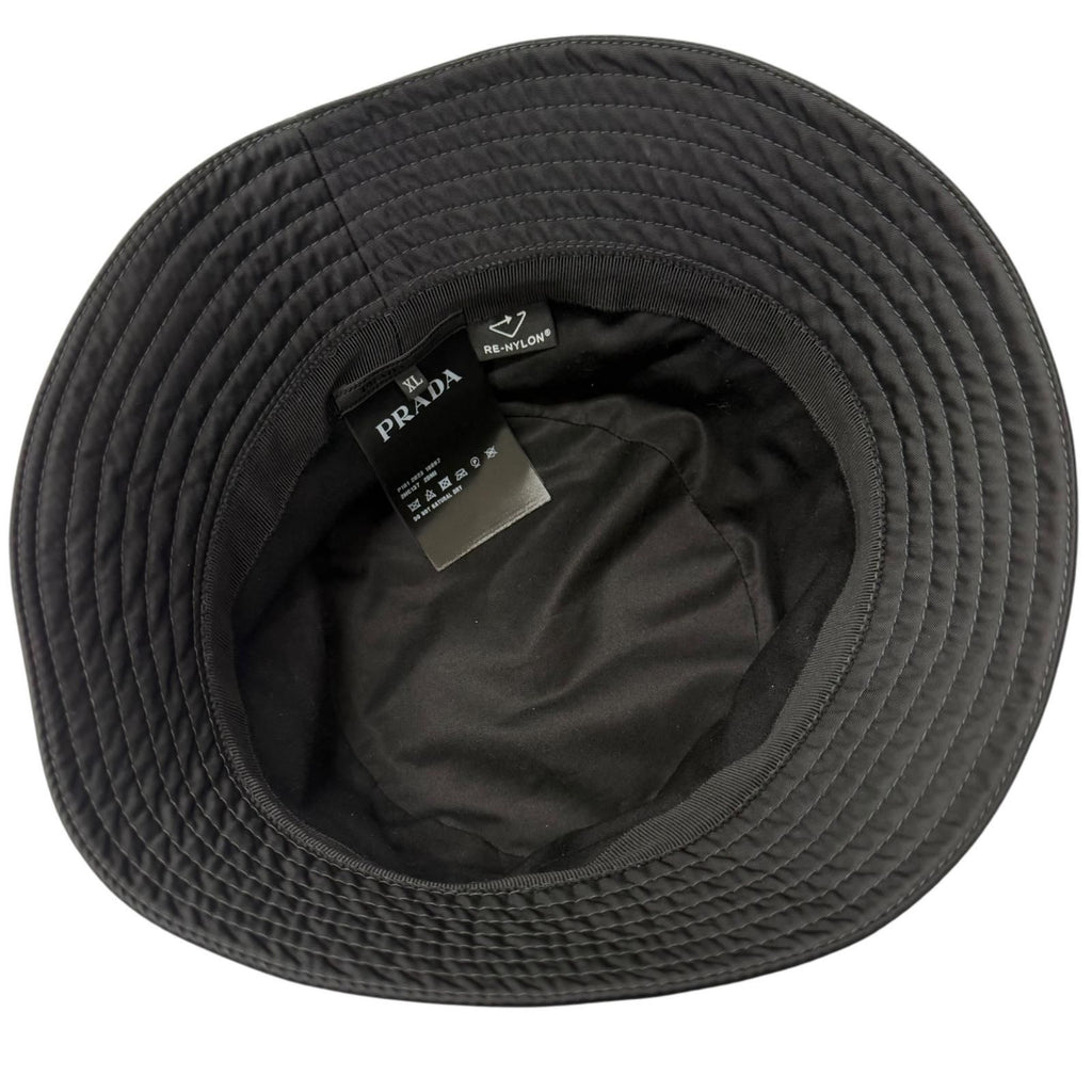Prada Calf Leather Re-Nylon Triangle Logo Bucket Hat Black XL — view 5