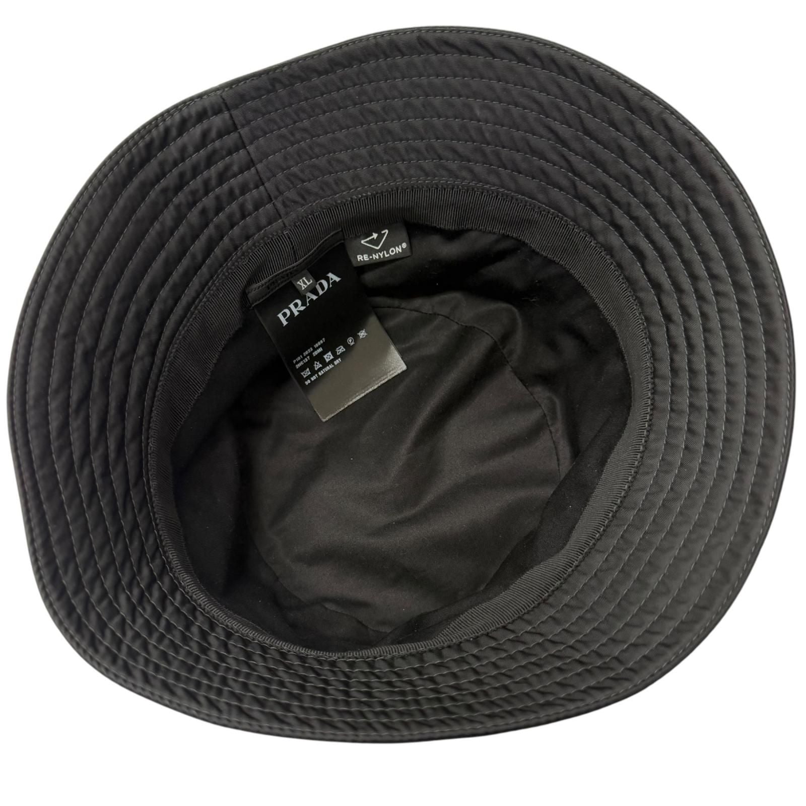 Prada Calf Leather Re-Nylon Triangle Logo Bucket Hat Black XL — view 5