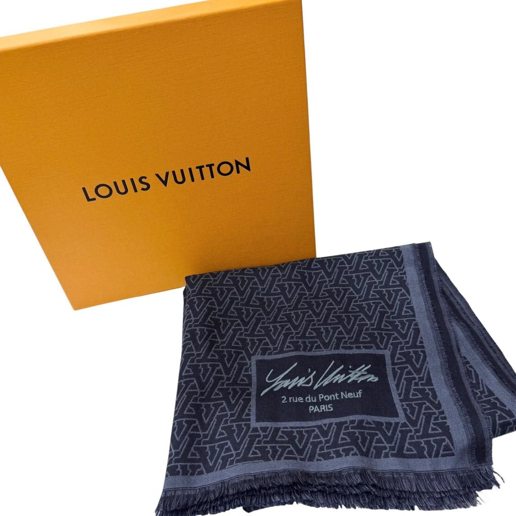 Louis Vuitton Wool Silk LV Stand Out Logo All Over Pattern Shawl Scarf — view 2