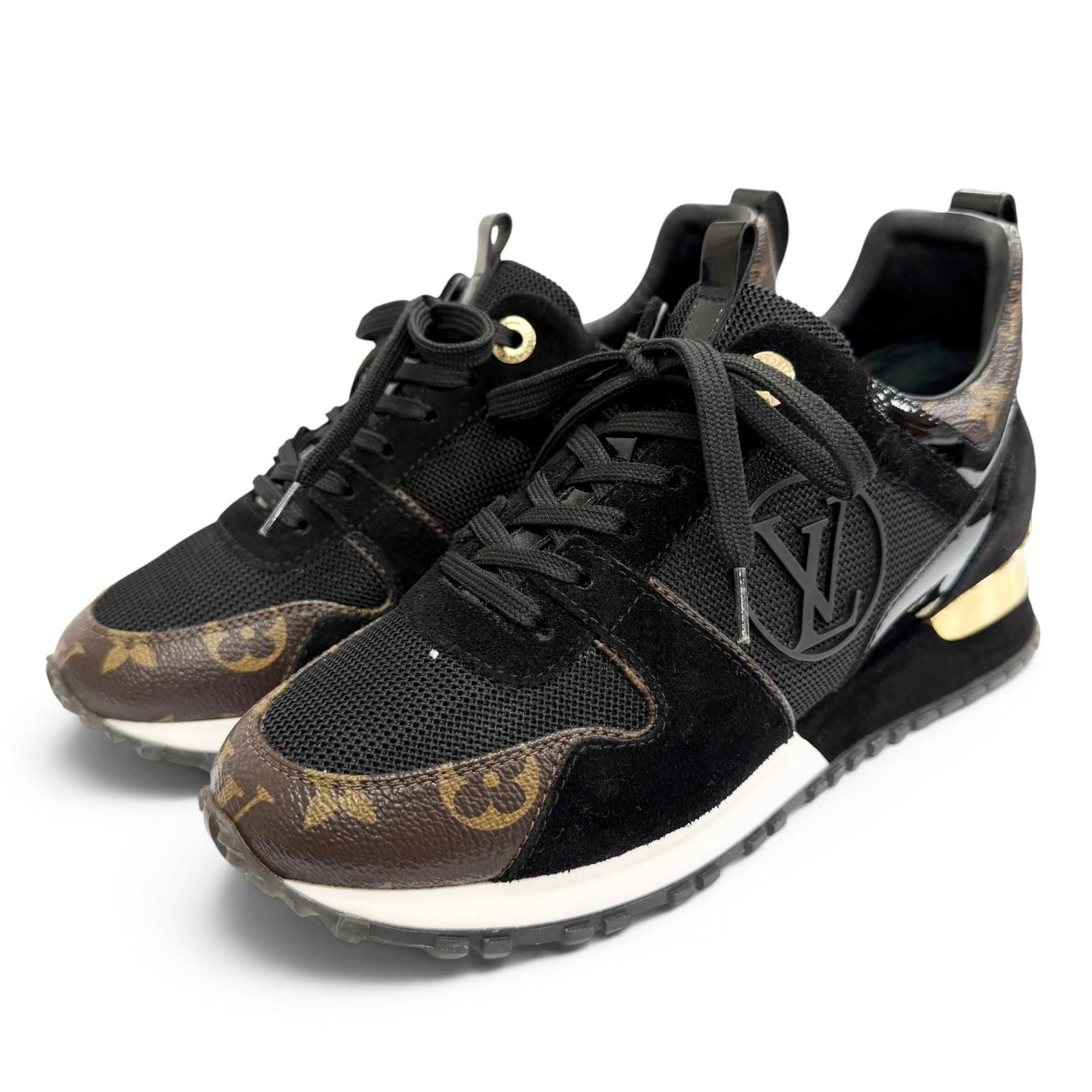 Louis Vuitton LV Run Away Line Suede Leather Monogram Sneakers Black Brown