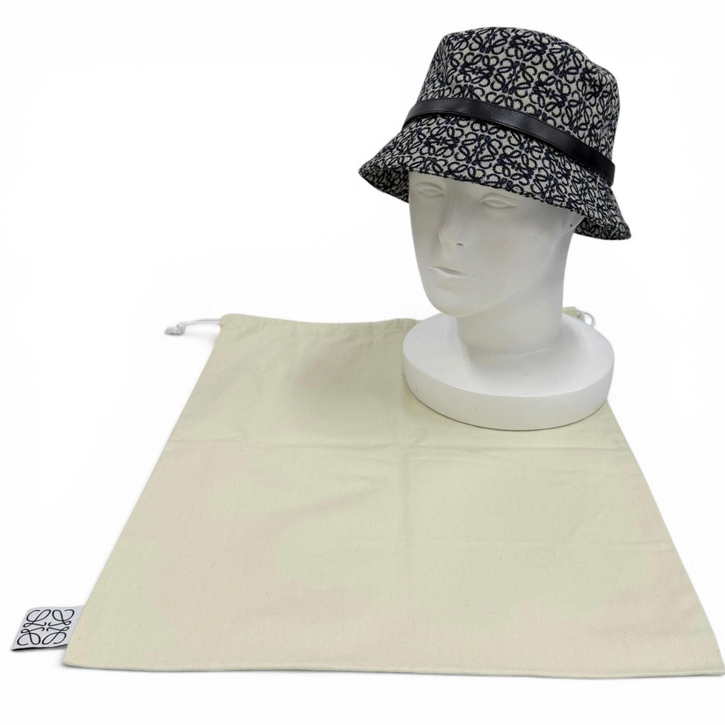 Loewe Leather Anagram Jacquard Bucket Hat Navy 57 — view 2