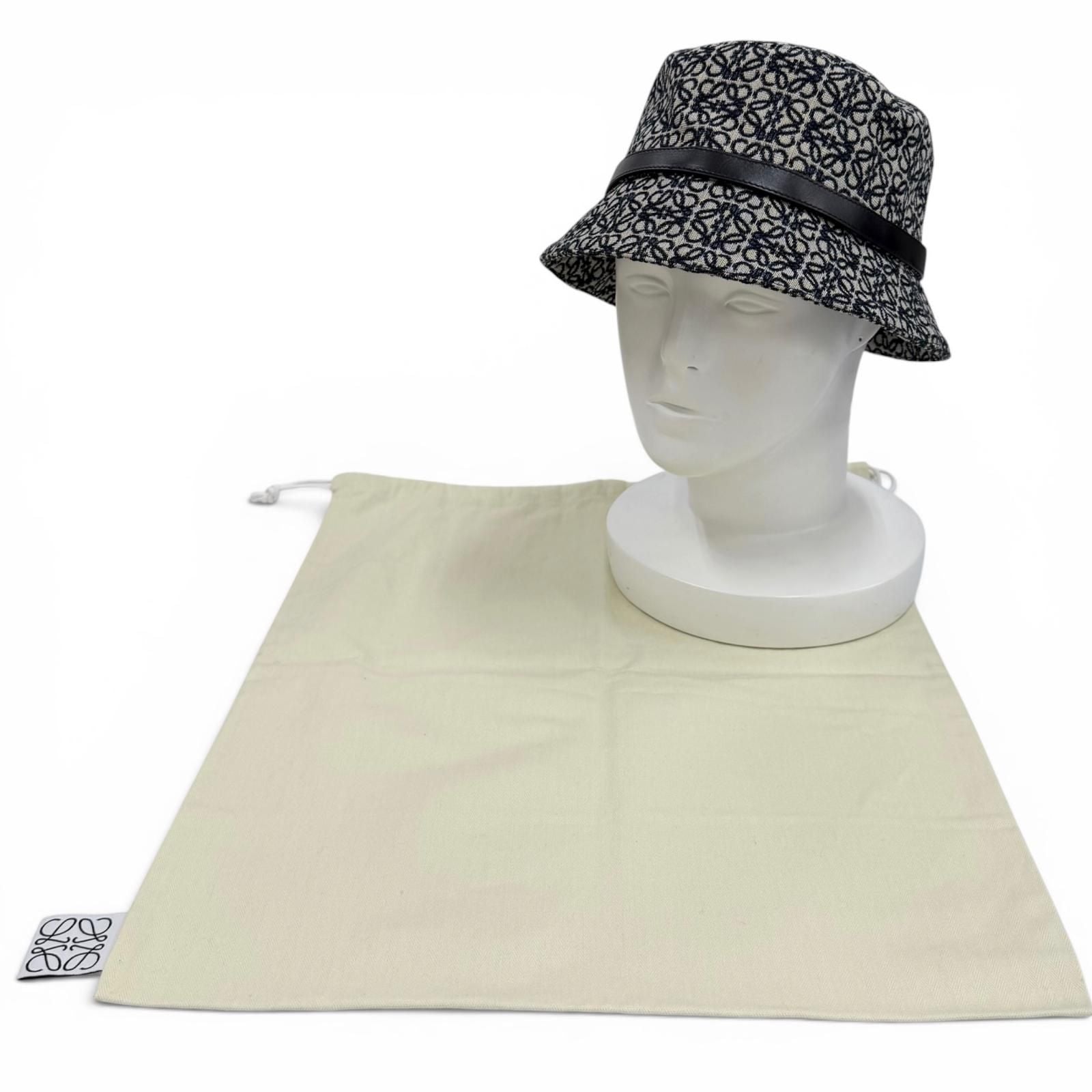 Loewe Leather Anagram Jacquard Bucket Hat Navy 57 — view 2