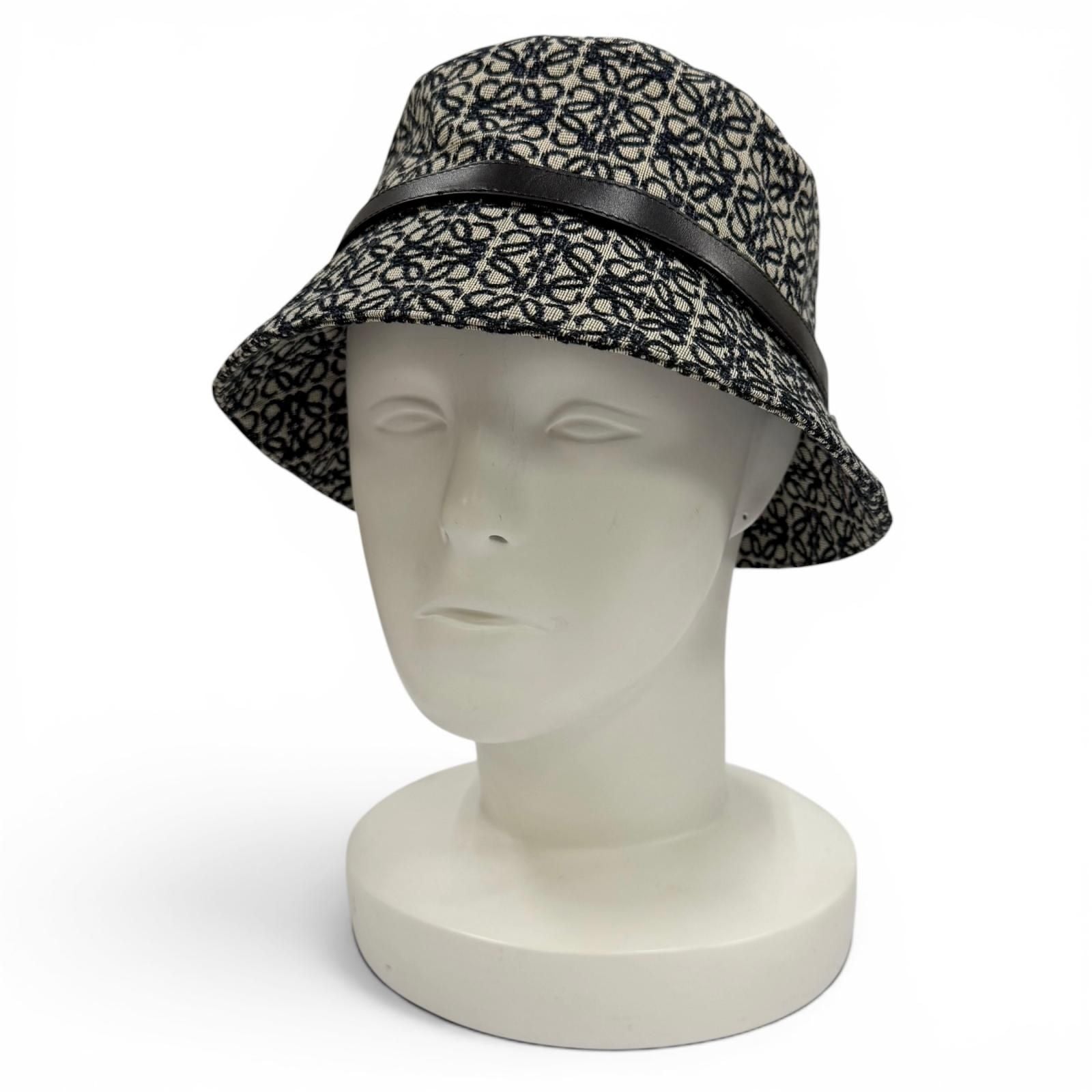 Loewe Leather Anagram Jacquard Bucket Hat Navy 57