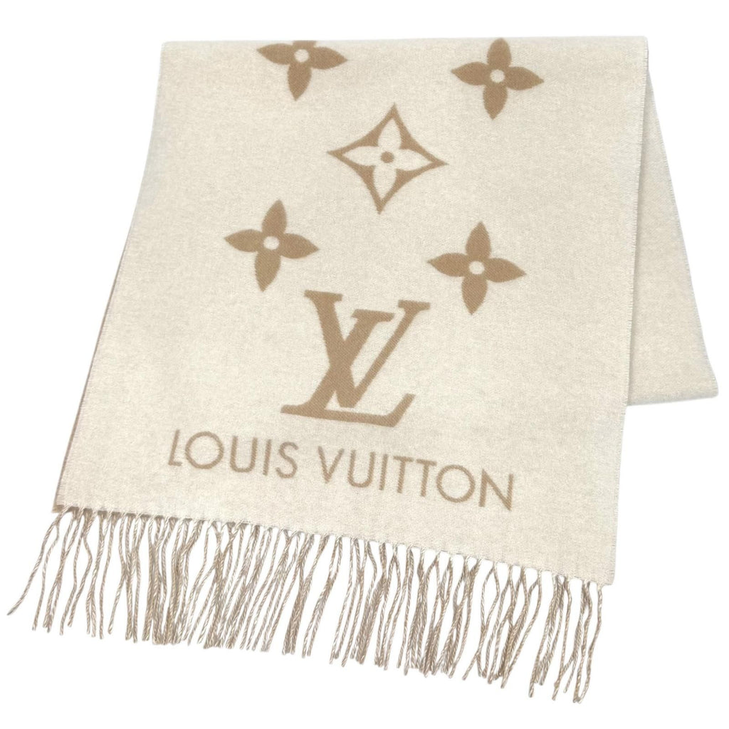 Louis Vuitton Scarf Reykjavik Cashmere 100% Monogram with Fringe 170 45