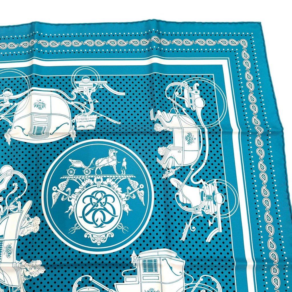 Hermes Carre 55 Ex Libris Silk 100% Scarf Turquoise — view 4