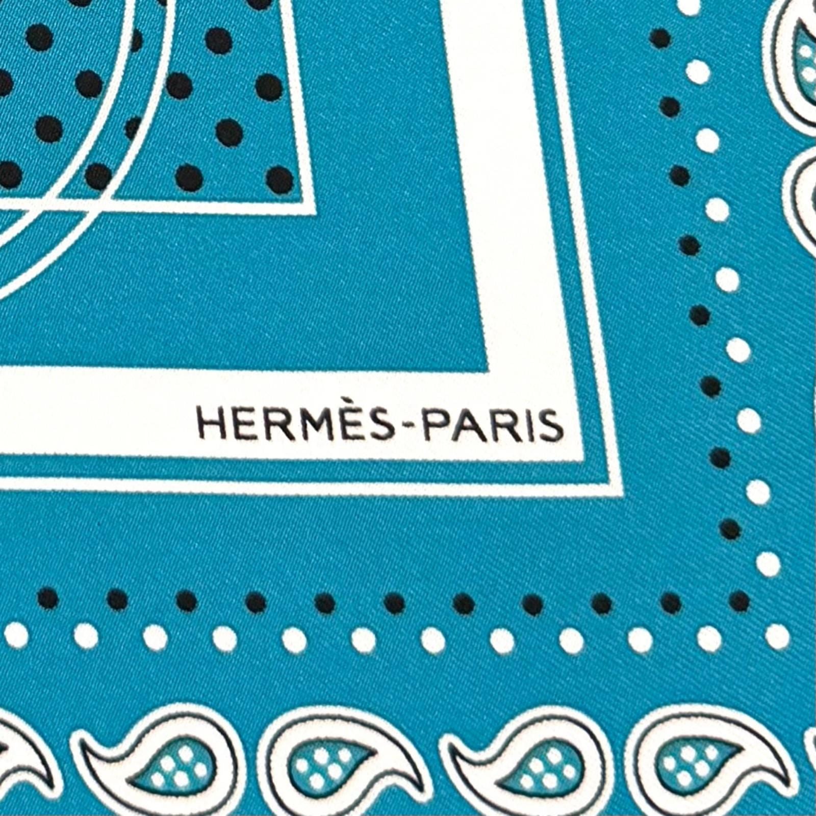 Hermes Carre 55 Ex Libris Silk 100% Scarf Turquoise — view 7