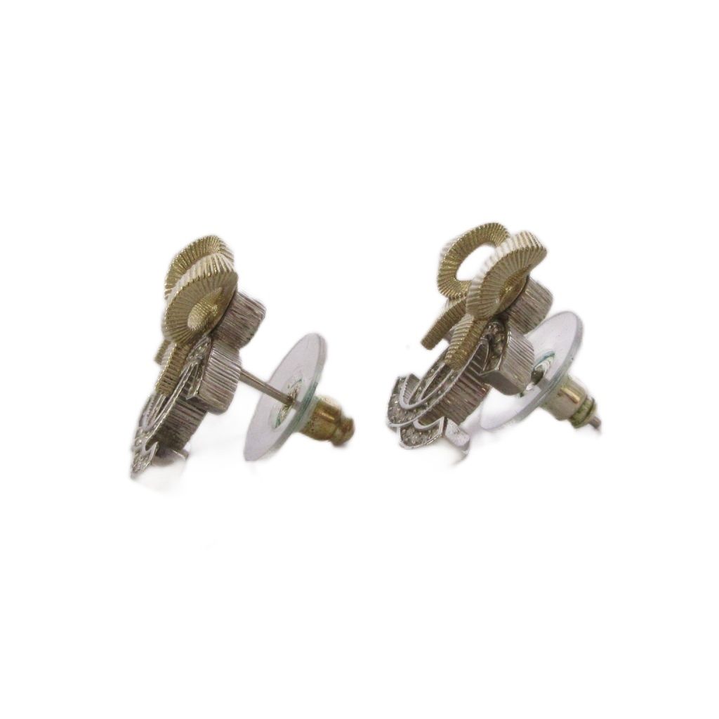 Chanel 24k CC Logo Ribbon Earrings Silver Color Gold KH — view 3