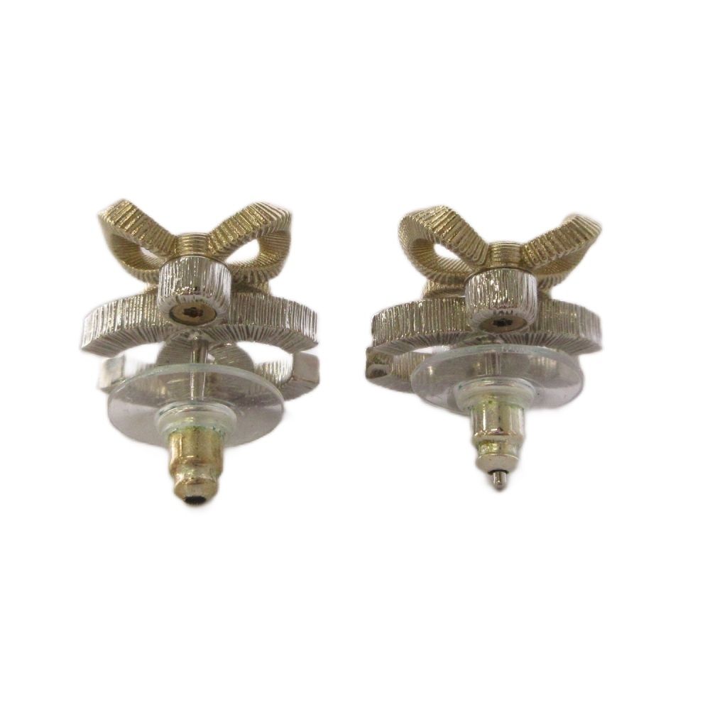 Chanel 24k CC Logo Ribbon Earrings Silver Color Gold KH — view 4