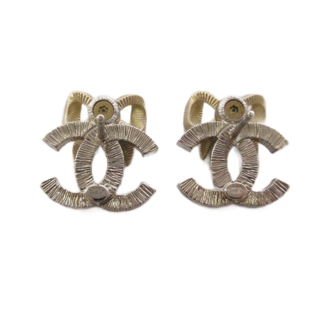 Chanel 24k CC Logo Ribbon Earrings Silver Color Gold KH — view 5
