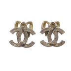 Chanel 24k CC Logo Ribbon Earrings Silver Color Gold KH — view 5