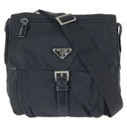 Prada Tessuto Black Silver Nylon Leather Shoulder