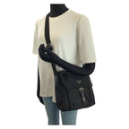 Prada Tessuto Black Silver Nylon Leather Shoulder — view 7