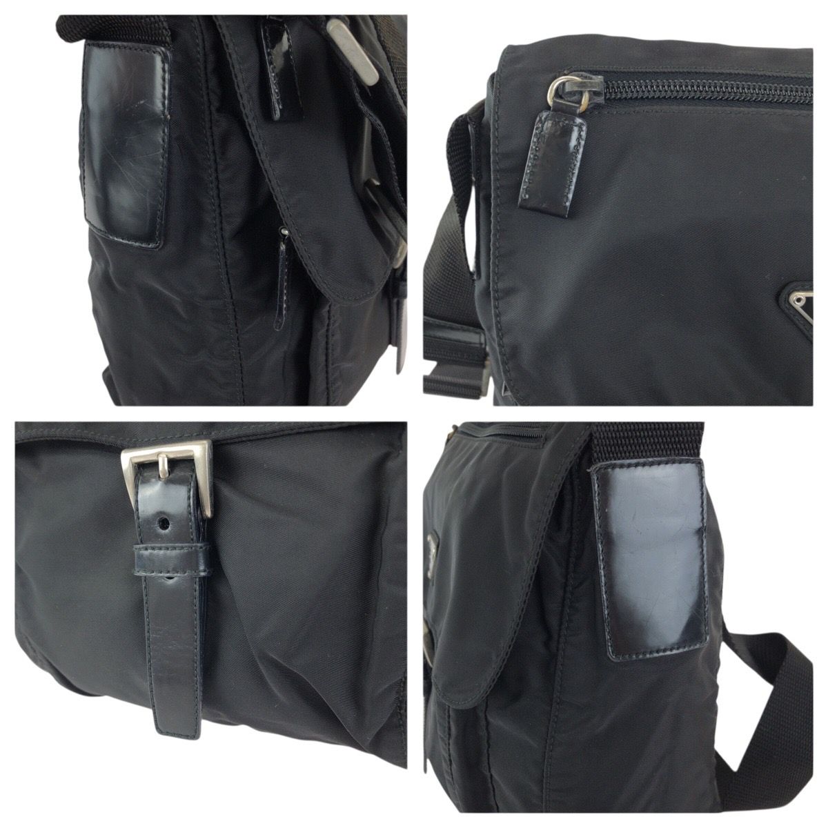 Prada Tessuto Black Silver Nylon Leather Shoulder — view 5