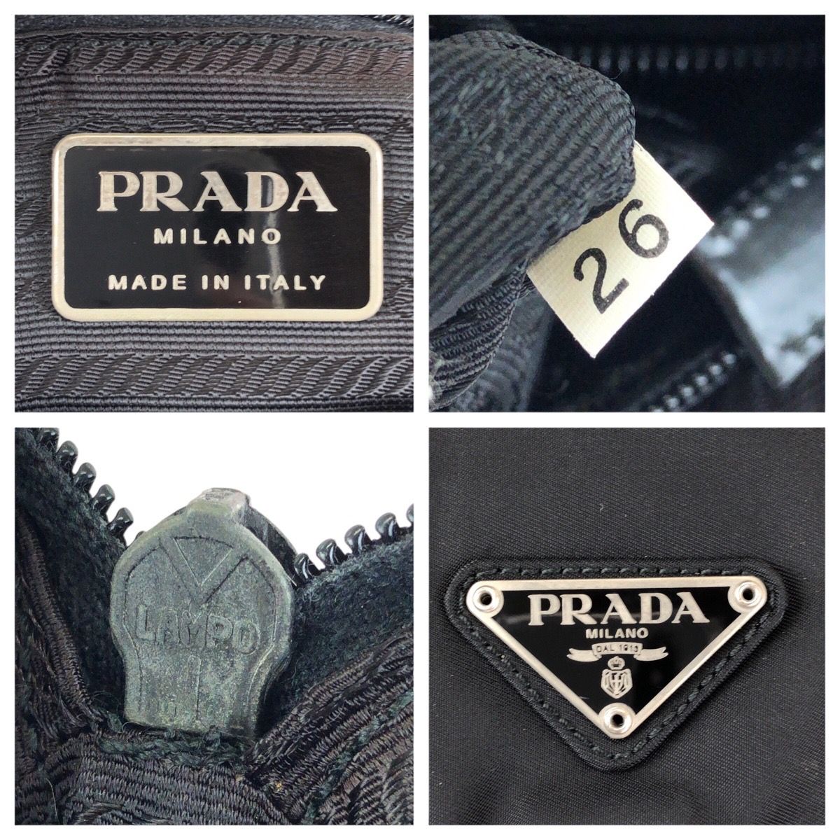Prada Tessuto Black Silver Nylon Leather Shoulder — view 4