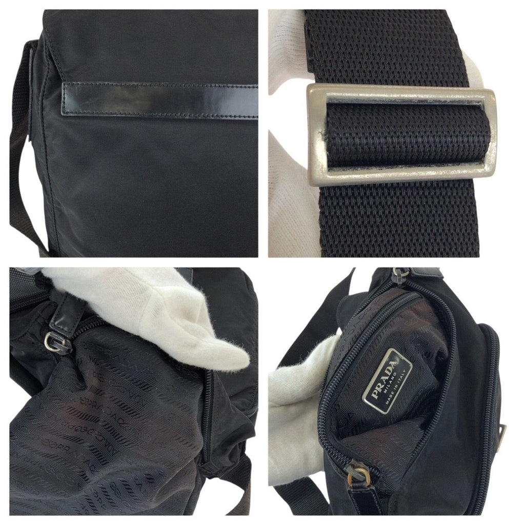 Prada Tessuto Black Silver Nylon Leather Shoulder — view 6