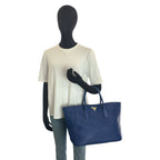 Prada Vitello Daino Blue Gold Leather Tote — view 6