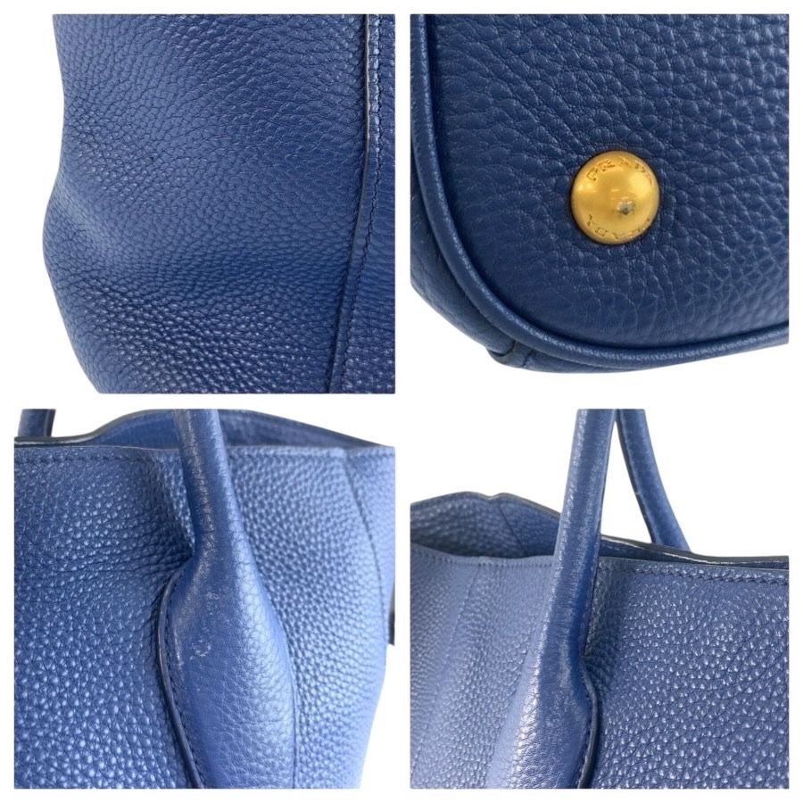 Prada Vitello Daino Blue Gold Leather Tote — view 5