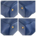Prada Vitello Daino Blue Gold Leather Tote — view 4