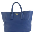 Prada Vitello Daino Blue Gold Leather Tote