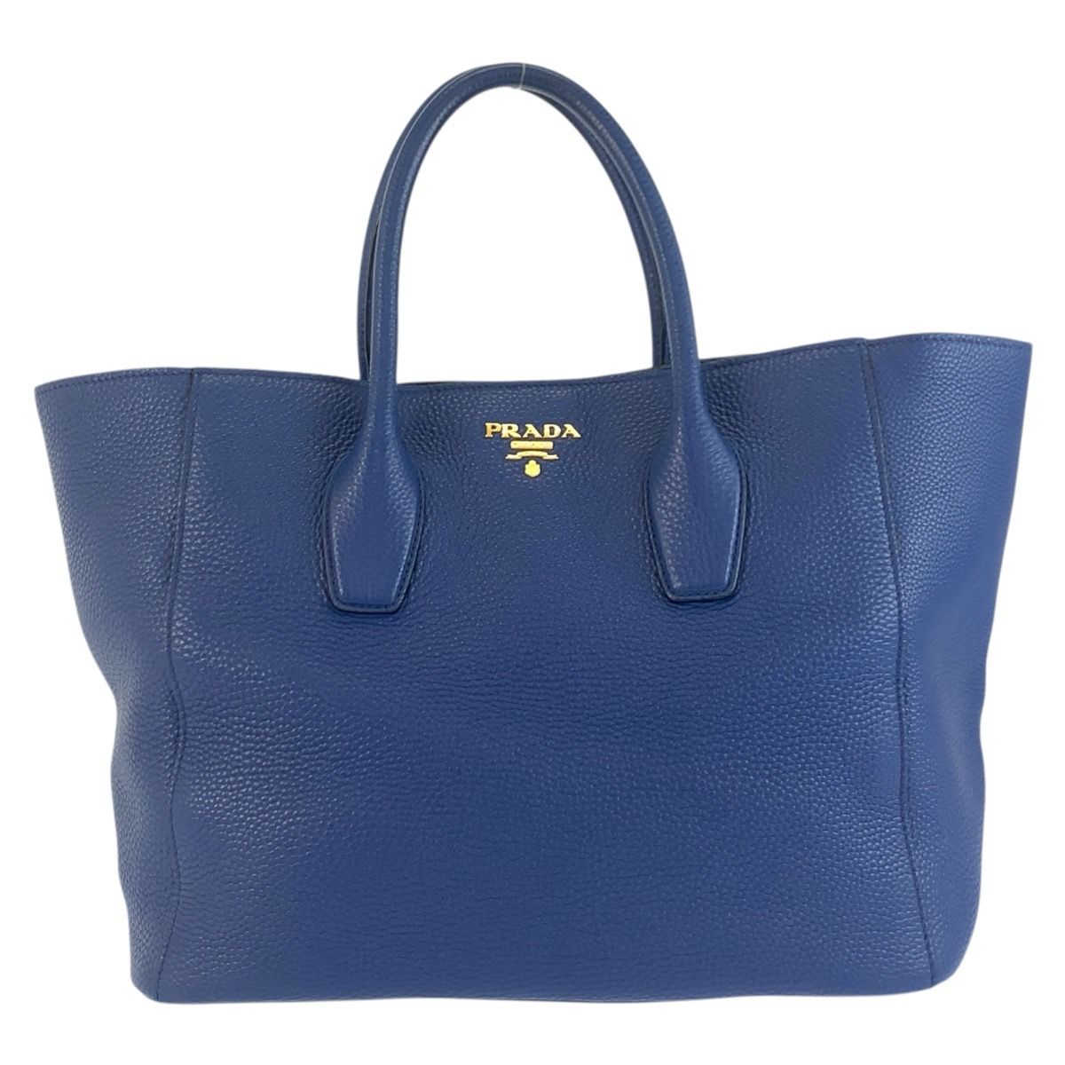 Prada Vitello Daino Blue Gold Leather Tote