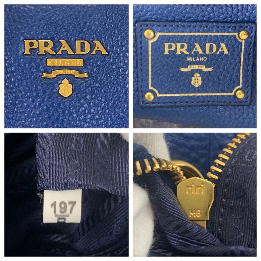 Prada Vitello Daino Blue Gold Leather Tote — view 3