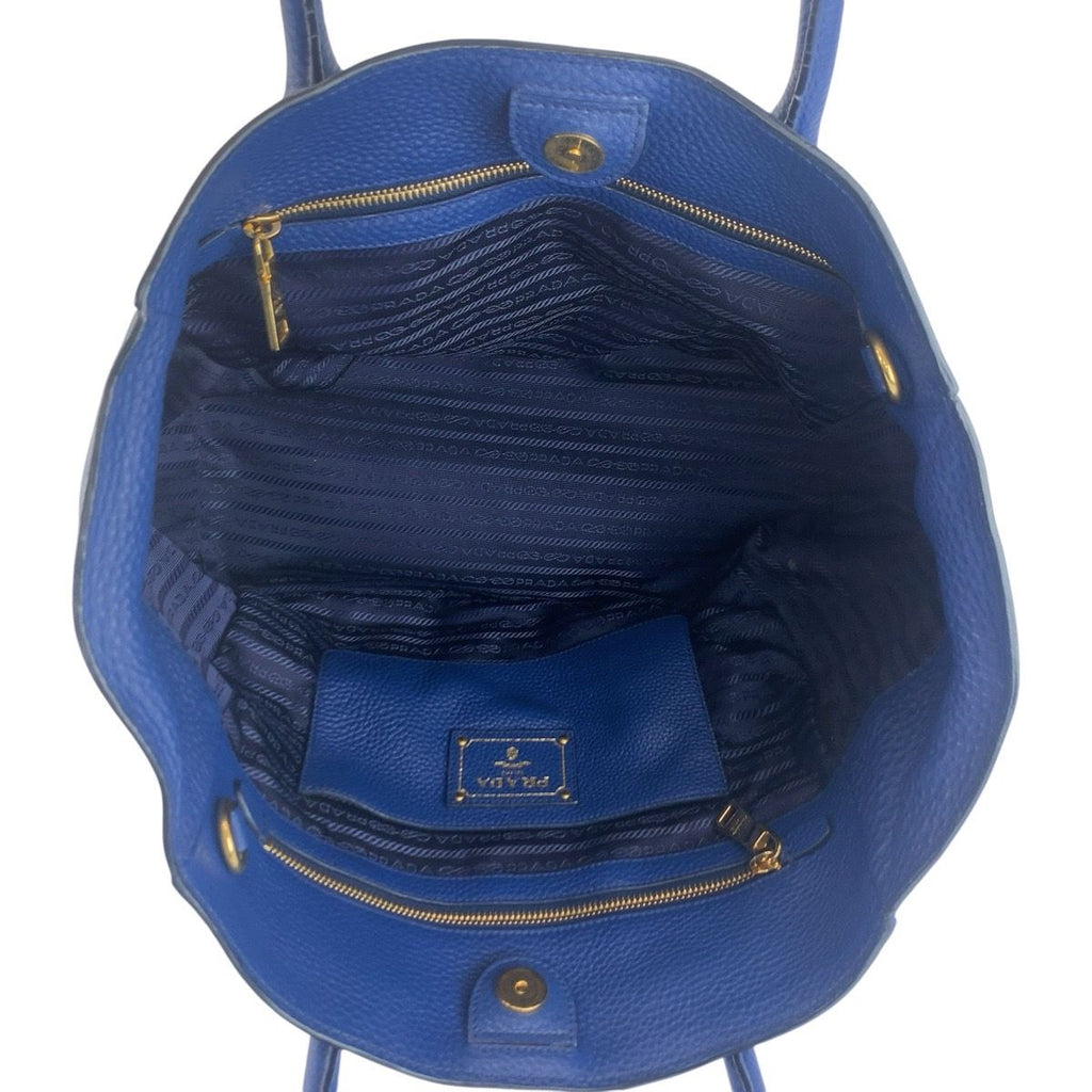 Prada Vitello Daino Blue Gold Leather Tote — view 8