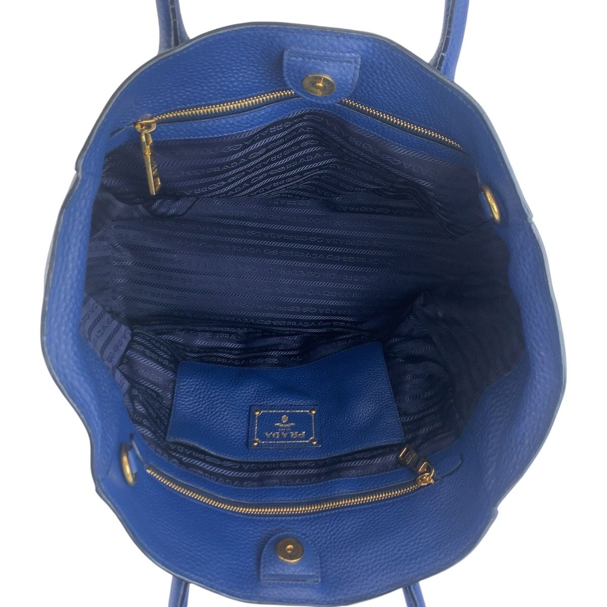 Prada Vitello Daino Blue Gold Leather Tote — view 8