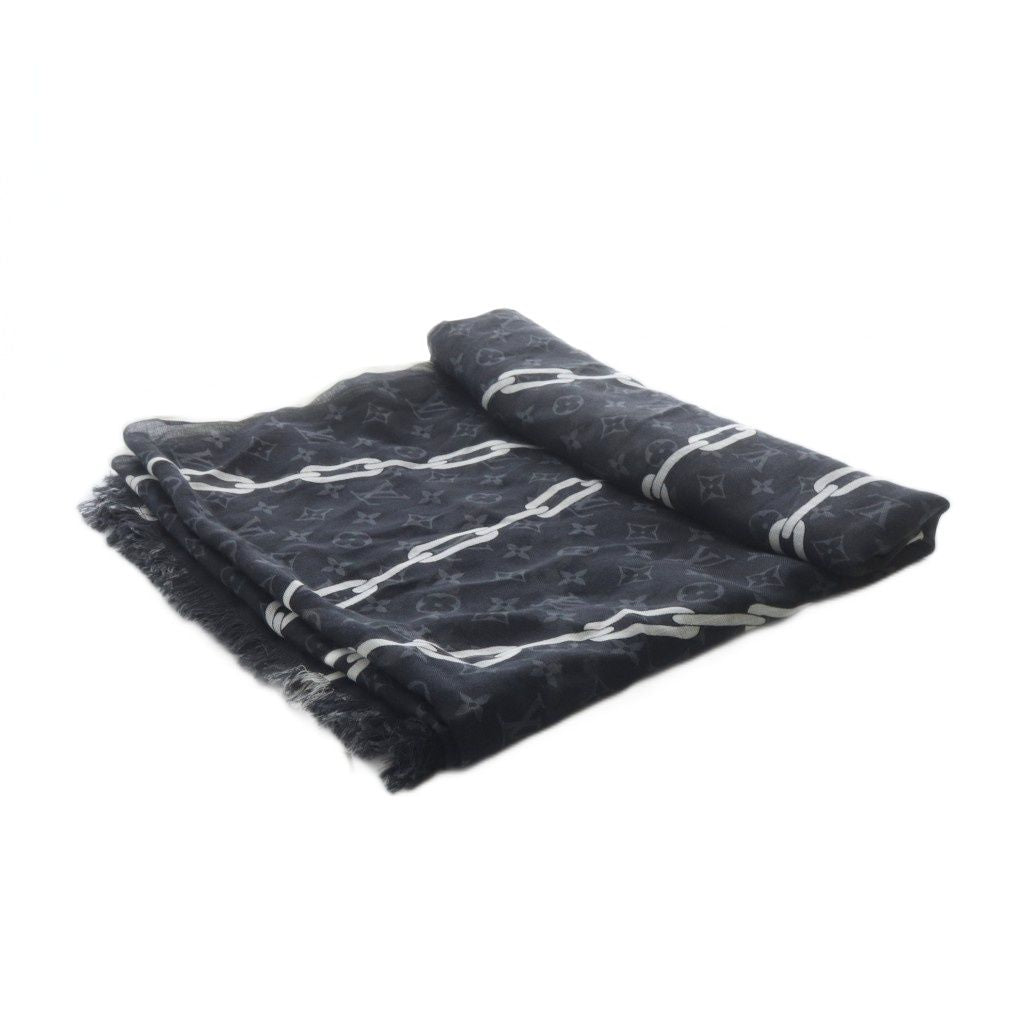 Louis Vuitton Shawl Large Monogram Etole Chain Fringe Black Scarf — view 5